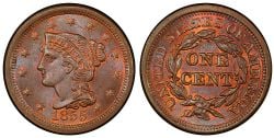 1 CENT -  1 CENT 1855, 55-DROIT (VF) -  PIÈCES DES ÉTATS-UNIS 1855