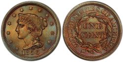 1 CENT -  1 CENT 1856, 55-DROIT -  PIÈCES DES ÉTATS-UNIS 1856