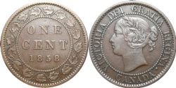 1 CENT -  1 CENT 1858 VARIÉTÉ VIGNE PLEINE ET TIGE CASSÉE À LA FEUILLE #9 (AG) -  1858 CANADIAN COINS