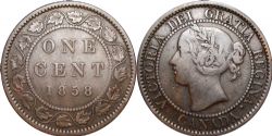 1 CENT -  1 CENT 1858 VARIÉTÉ À VIGNE ET À TIGE COMPLÈTE -  1858 CANADIAN COINS