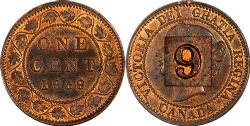 1 CENT -  1 CENT 1859 - 9/8 LARGE - MATRICE TOURNÉE À 15° -  PIÈCES DU CANADA 1859