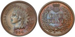 1 CENT -  1 CENT 1864, ''L'' SUR LE RUBAN -  1864 UNITED STATES COINS