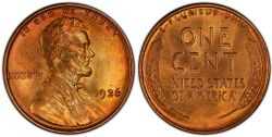 1 CENT -  1 CENT 1936, AVERS DOUBLÉ -  PIÈCES DES ÉTATS-UNIS 1936