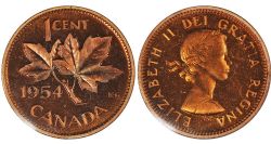 1 CENT -  1 CENT 1954 AVEC PLIS D'ÉPAULE -  1954 CANADIAN COINS
