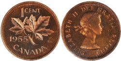 1 CENT -  1 CENT 1955 AVEC PLI D'ÉPAULE -  1955 CANADIAN COINS