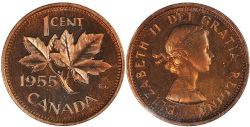 1 CENT -  1 CENT 1955 AVEC PLI D'ÉPAULE, PETITS DENTICULES (CIRCULÉ) -  PIÈCES DU CANADA 1955