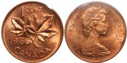1 CENT -  1 CENT 1965 VARIÉTÉ 4 : GROSSES PERLES 5 POINTU -  1965 CANADIAN COINS