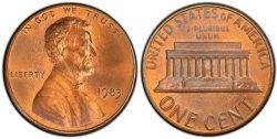 1 CENT -  1 CENT 1983, DOUBLE FRAPPE DU REVERS -  PIÈCES DES ÉTATS-UNIS 1983