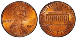 1 CENT -  1 CENT 1992 -  PIÈCES DES ÉTATS-UNIS 1992