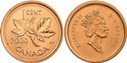 1 CENT -  1 CENT 2000 NON-MAGNÉTIQUE -  PIÈCES DU CANADA 2000