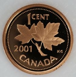 1 CENT -  1 CENT 2001 NON-MAGNÉTIQUE (PR) -  PIÈCES DU CANADA 2001