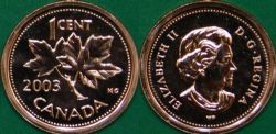1 CENT -  1 CENT 2003 WP MAGNÉTIQUE, NOUVELLE EFFIGIE (PL) -  2003 CANADIAN COINS