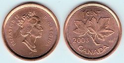 1 CENT -  1 CENT 2003P MAGNÉTIQUE, ANCIENNE EFFIGIE (BU) -  2003 CANADIAN COINS