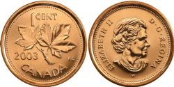 1 CENT -  1 CENT 2003P MAGNÉTIQUE, NOUVELLE EFFIGIE (BU) -  2003 CANADIAN COINS