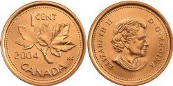 1 CENT -  1 CENT 2004 NON-MAGNÉTIQUE AVEC POINT -  2004 CANADIAN COINS