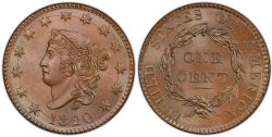 1 CENT -  1 CENT, GRANDE DATE 1820 (VF) -  1820 UNITED STATES COINS