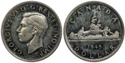 1 DOLLAR -  1 DOLLAR 1945 DOUBLE HP -  PIÈCES DU CANADA 1945