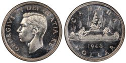 1 DOLLAR -  1 DOLLAR 1948 - MATRICE TOURNÉE À 15° (MS-60) -  PIÈCES DU CANADA 1948