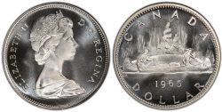 1 DOLLAR -  1 DOLLAR 1965 GRANDES PERLES, 5-DROIT, MATRICE TOURNÉE À 15° (BU) -  PIÈCES DU CANADA 1965