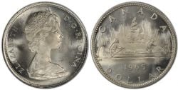 1 DOLLAR -  1 DOLLAR 1965 GRANDES PERLES, 5-POINTU, MATRICE TOURNÉE À 15° -  PIÈCES DU CANADA 1965