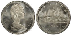 1 DOLLAR -  1 DOLLAR 1965 PERLES MOYENNES, 5-POINTU, MATRICE TOURNÉE À 15° (CIRCULÉ) -  PIÈCES DU CANADA 1965