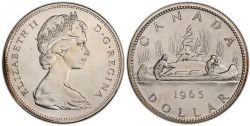 1 DOLLAR -  1 DOLLAR 1965 PETITES PERLES, 5-DROIT, MATRICE TOURNÉE À 15° (BU) -  PIÈCES DU CANADA 1965