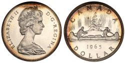 1 DOLLAR -  1 DOLLAR 1965 PETITES PERLES, 5-POINTU -  PIÈCES DU CANADA 1965