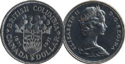 1 DOLLAR -  1 DOLLAR 1971 - CENTENAIRE DE LA COLOMBIE-BRITANNIQUE -  PIÈCES DU CANADA 1971