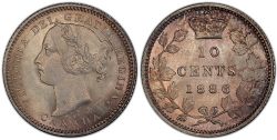 10 CENTS -  10 CENTS 1886 Avers.5, GRAND-6 BOUTON -  PIÈCES DU CANADA 1886
