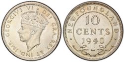 10 CENTS -  10 CENTS 1940, DATE REGRAVÉE -  1940 NEWFOUNFLAND COINS