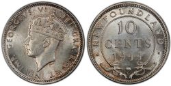 10 CENTS -  10 CENTS 1944 C (MS-60) -  1944 NEWFOUNFLAND COINS