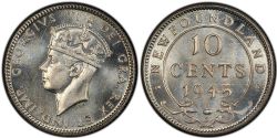 10 CENTS -  10 CENTS 1945 C (MS-60) -  1945 NEWFOUNFLAND COINS