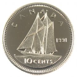 10 CENTS -  10 CENTS 1991 (PR) -  PIÈCES DU CANADA 1991