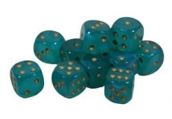 12D6 ENSEMBLE DÉS -  12D6, TURQUOISE AVEC OR - BRILLE DANS LE NOIR -  BOREALIS CHX