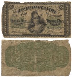 1870 -  25 CENTS EN PAPIER 1870, DICKINSON/HARINGTON GRANDE LETTRE B