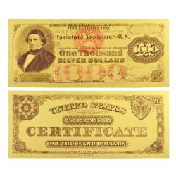 1878 -  COPIE DU BILLET DE 1000 DOLLARS 1878 DES ÉTATS-UNIS (PLAQUÉ EN OR PUR) 346A