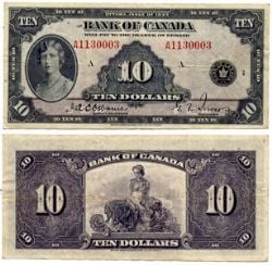 1935 -  10 DOLLARS 1935 ANGLAIS, OSBORNE/TOWERS SÉRIE A (VF+)