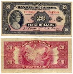 1935 -  20 DOLLARS 1935 FRANÇAIS, OSBORNE/TOWERS SÉRIE F
