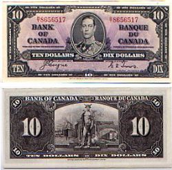 1937 -  10 DOLLARS 1937, COYNE/TOWERS PRÉFIXES A/T-L/T