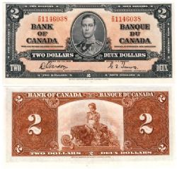 1937 -  2 DOLLARS 1937, GORDON/TOWERS PRÉFIXES Z/B