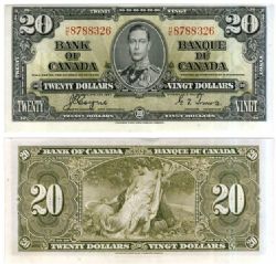 1937 -  20 DOLLARS 1937, COYNE/TOWERS PRÉFIXES H/E