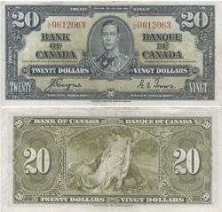 1937 -  20 DOLLARS 1937, COYNE/TOWERS PRÉFIXES L/E