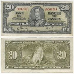 1937 -  20 DOLLARS 1937, GORDON/TOWERS PRÉFIXES H/E