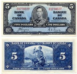 1937 -  5 DOLLARS 1937, COYNE/TOWERS PRÉFIXE A/S-E/S