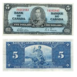 1937 -  5 DOLLARS 1937, GORDON/TOWERS PRÉFIXE X/C