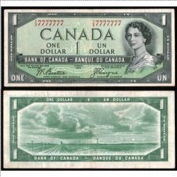1954 - PORTRAIT MODIFIE -  1 DOLLAR 1954, BEATTIE/COYNE PRÉFIXES T/A (VF) - BILLET RADAR: NUMÉROS 