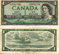 1954 - PORTRAIT MODIFIE -  1 DOLLAR 1954, BOUEY/RASMINSKY PRÉFIXES H/F