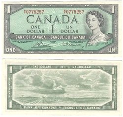 1954 - PORTRAIT MODIFIE -  1 DOLLAR 1954, BOUEY/RASMINSKY PRÉFIXES I/F - U/F
