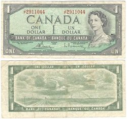 1954 - PORTRAIT MODIFIE -  1 DOLLAR 1954, BOUEY/RASMINSKY PRÉFIXES I/F - U/F
