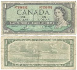 1954 - PORTRAIT MODIFIE -  1 DOLLAR 1954, BOUEY/RASMINSKY PRÉFIXES I/F - U/F
